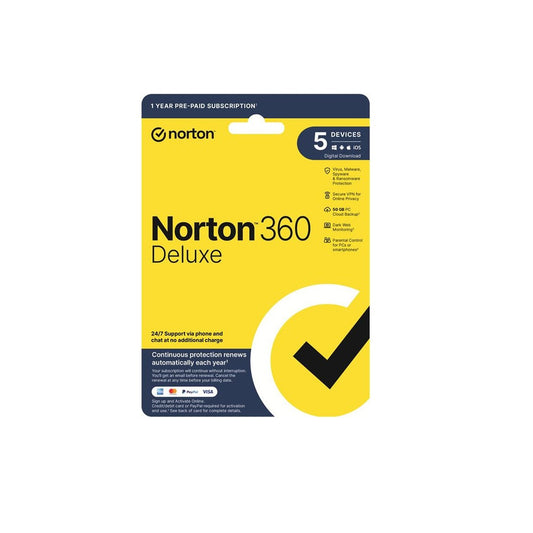 Norton 360 Deluxe 5 Devices 1Yr Retail Box VPN DarkWeb