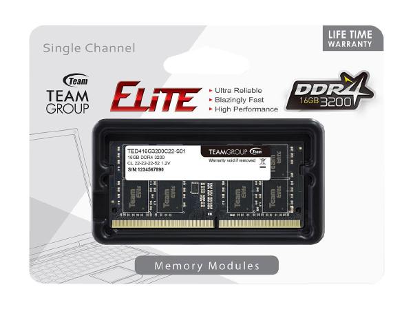Team Group Elite 16GB 3200MHz Non-ECC DDR4 SODIMM for Laptops/AIO/Mini/Tiny