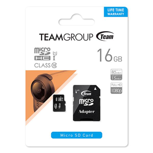 Team Group Micro SDHC 16GB Class10 UHS-I Retail (Adapter)  R/W (Max) 80MB/s 15MB/s