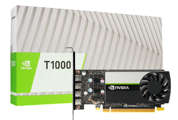 NVIDIA T1000, 4GB, GDDR6 128-bit, 160GB/s, PCIe 3.0 x 16, Single Slot, 4x Mini DisplayPort 1.4, 50W, SFF, Turing, 3YR Warranty