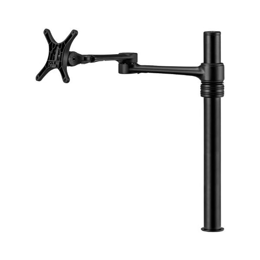 Atdec Single Monitor Swing Arm on Post. Up to 32" screens, Max load: 8kg (flat), 5.5kg (curved), Bolt-Through and F-Clamp, VESA up to 100x100. Black