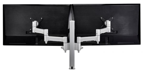 Atdec AWMS-2-4640 Dual Monitor Swing Arms on 400mm Post. Max Load: 12kg (flat), 10kg (curved), F-Clamp Desk Fixing, VESA up to 100x100. Black.