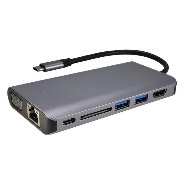 Shintaro USB-C Travel Display Multi Hub with USB-C to HDMI/VGA, 2 USB 3.0, USB-C PD3.0 and Gigabit Ethernet Connectivity