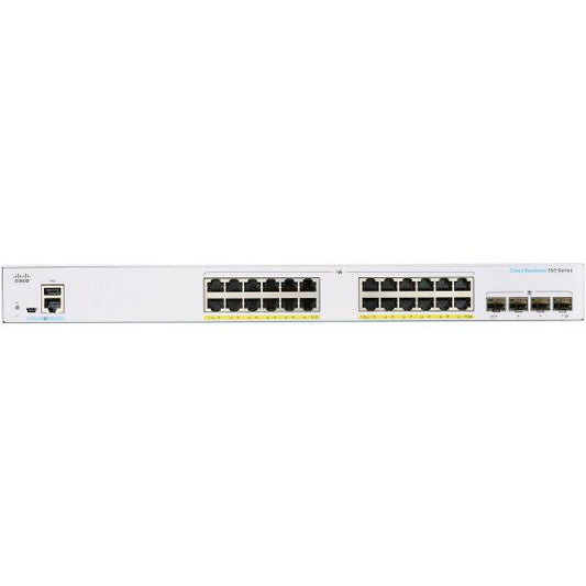 Cisco Business 350, 24-Port Gigabit Managed Switch with 24 PoE RJ45 and 4 SFP Ports, 370W