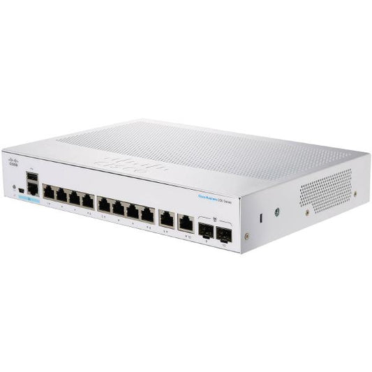 Cisco Business 350, 8-Port Gigabit Managed Switch with 8 PoE RJ45 and 2 SFP Combo Ports, 67W