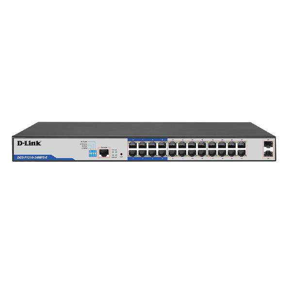 D-Link DGS-F1210, 26-Port Gigabit Smart Managed PoE+ Switch with 24 PoE RJ45 and 2 SFP Ports, 380W