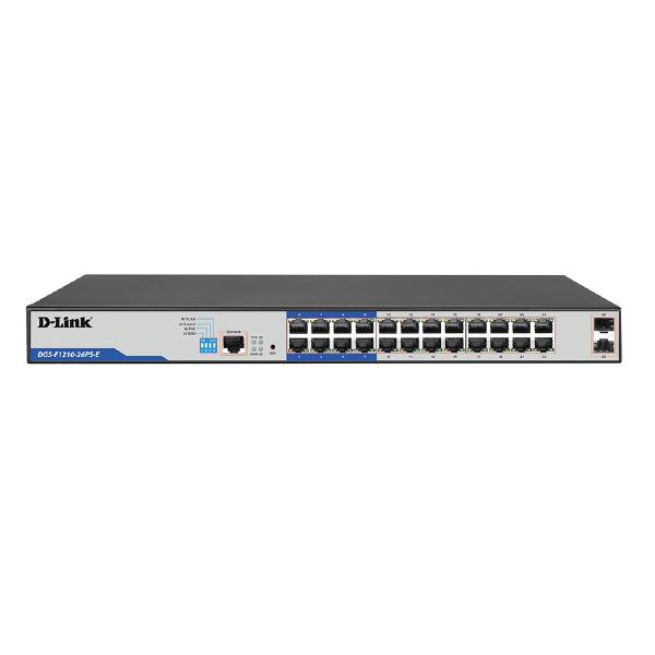 D-Link DGS-F1210, 26-Port Gigabit Smart Managed PoE+ Switch with 24 PoE RJ45 and 2 SFP Ports, 230W