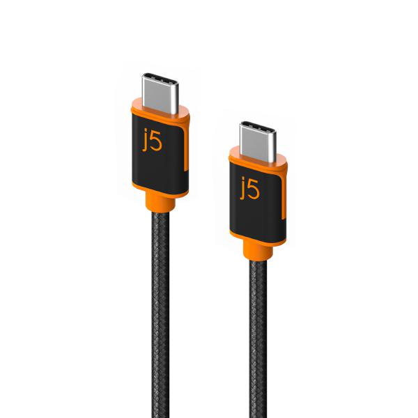 J5create JUCX24 USB-C to USB-C Sync & Charge Cable 180cm, Braided Polyester (Supports USB 2.0 with speeds up to 480Mbps, output up to 3A) Up to 60W PD