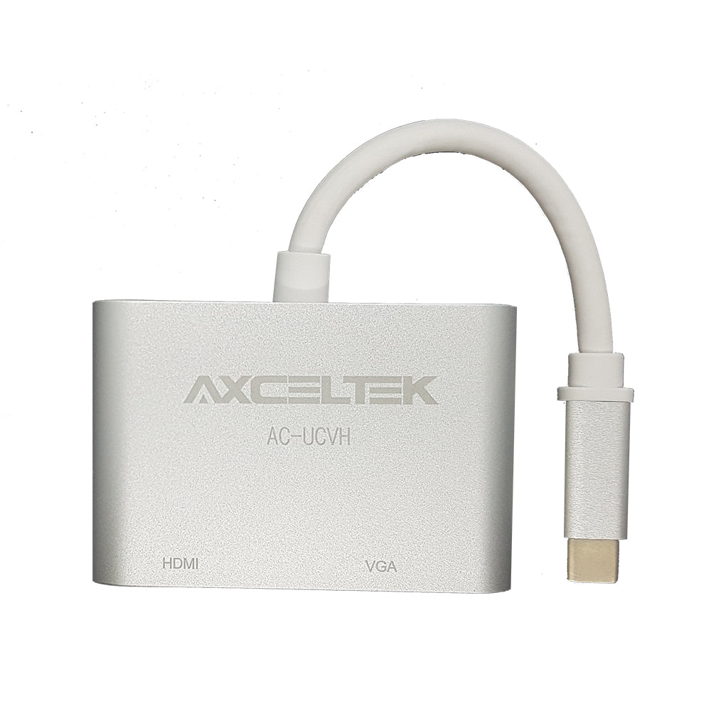 Axceltek AC-UCVH USB-C to VGA/HDMI 15cm aluminium adapter